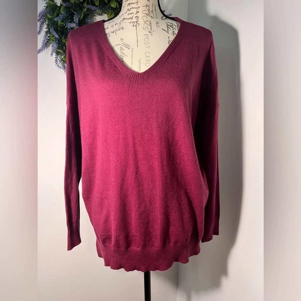 Pink lily, S, oversize V-neck, dolman sleeve,tunic, high- low hem ribbed sweater